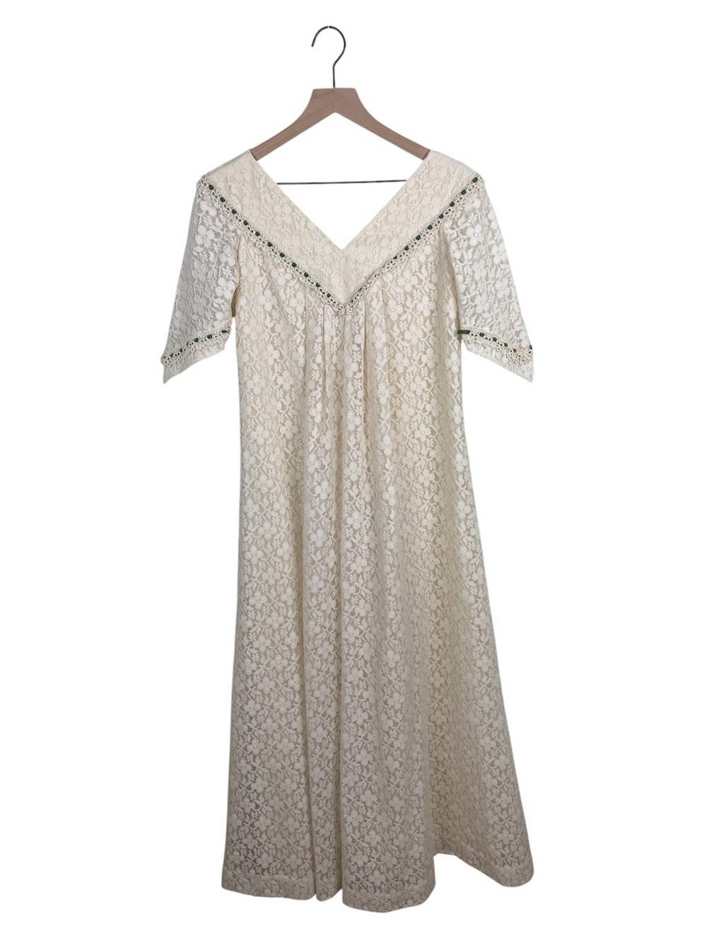 Vintage 70s Liberty House of Hawaii Bete Collection Cream Lace Dress Muumuu Sz 8